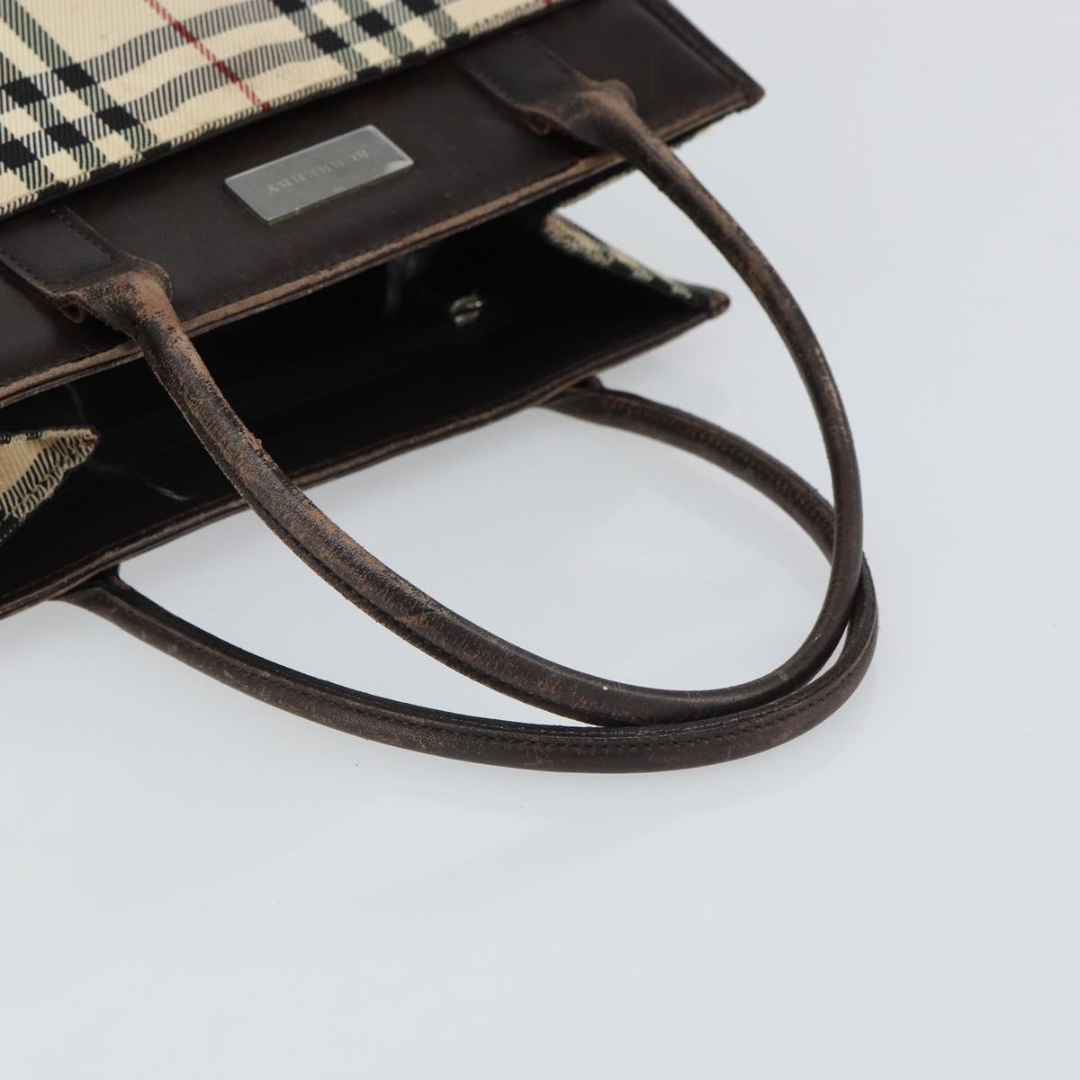 BURBERRY Nova Check Hand Bag Canvas Blue Silver Auth 161282