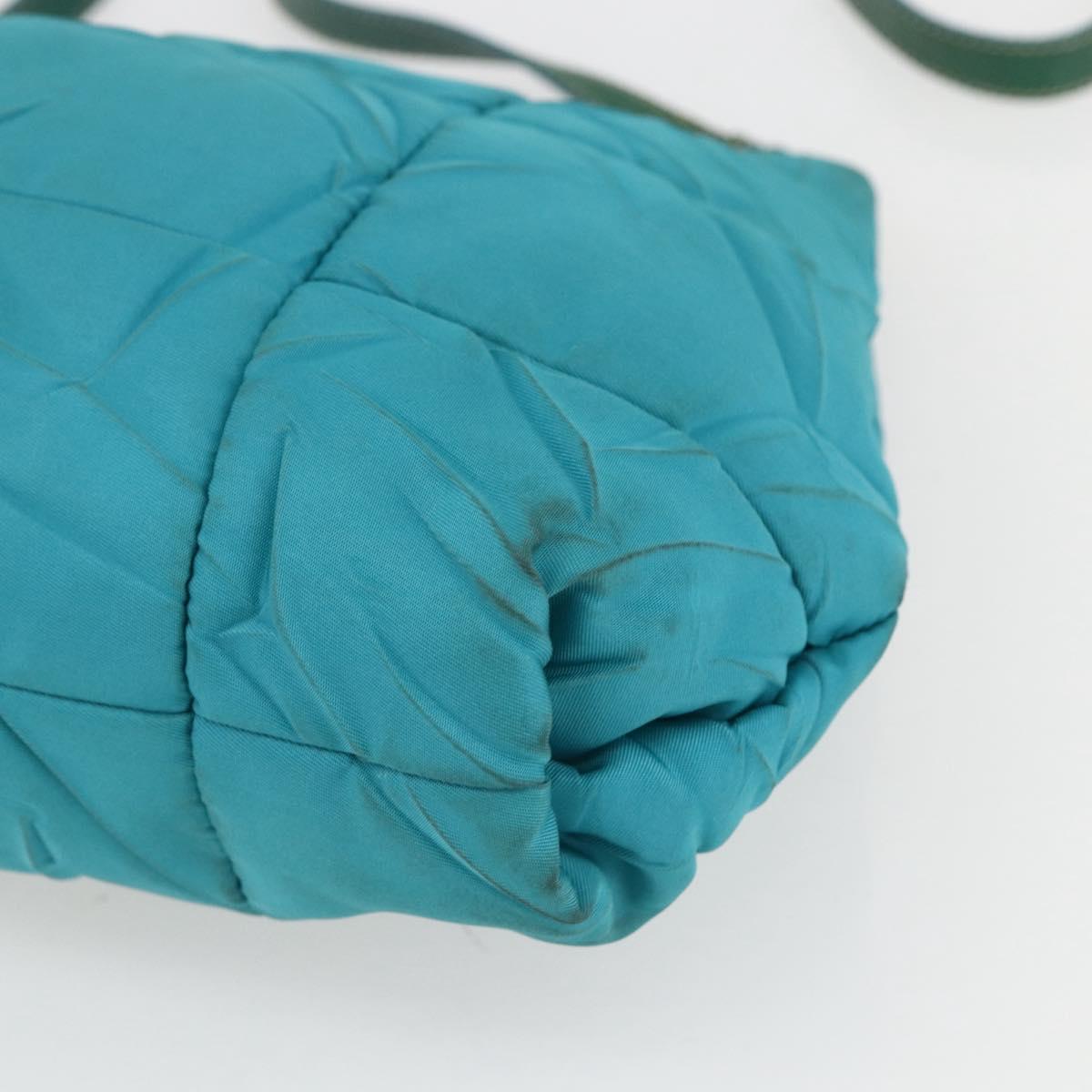 PRADA Shoulder Bag Nylon Turquoise Blue Gold Auth 161283