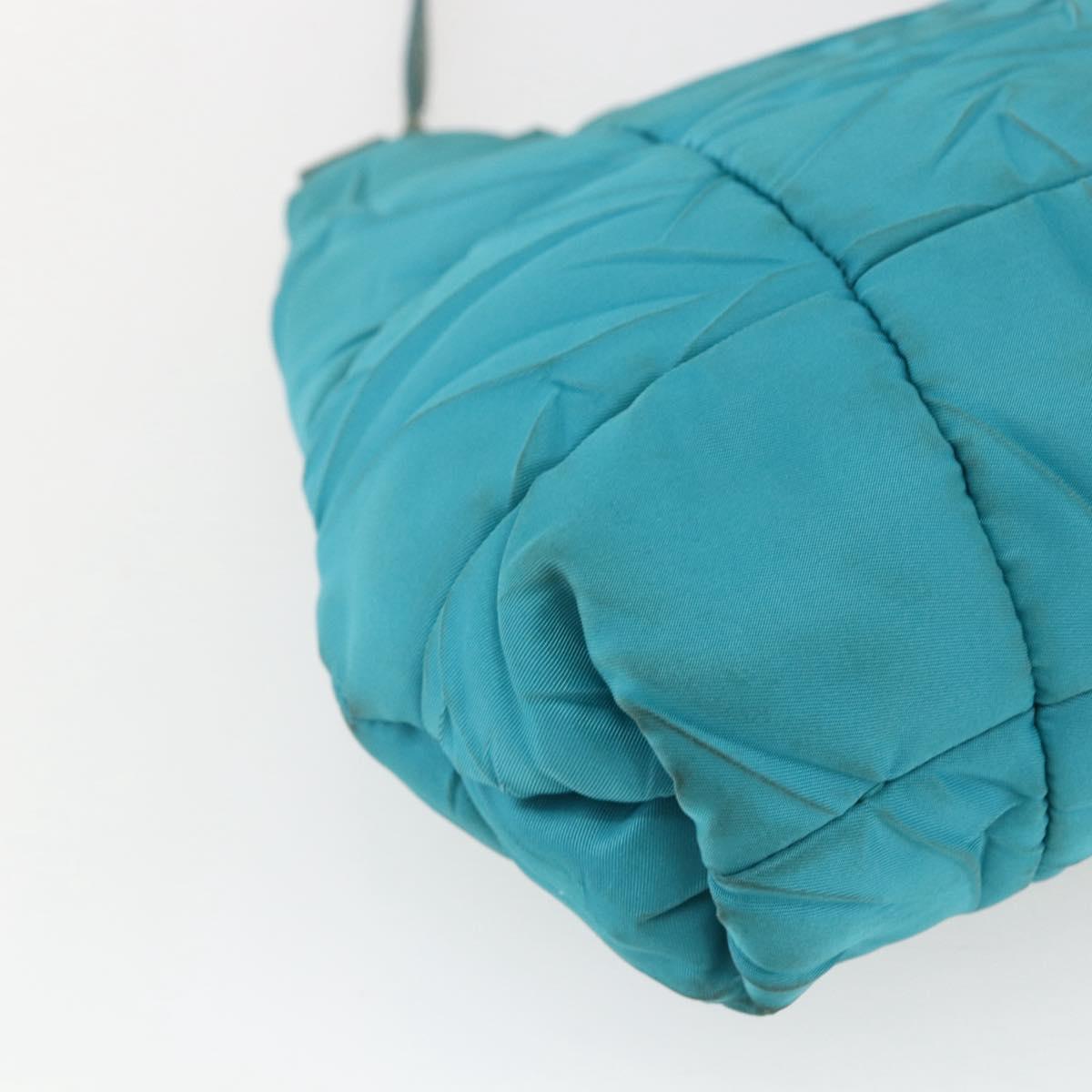 PRADA Shoulder Bag Nylon Turquoise Blue Gold Auth 161283