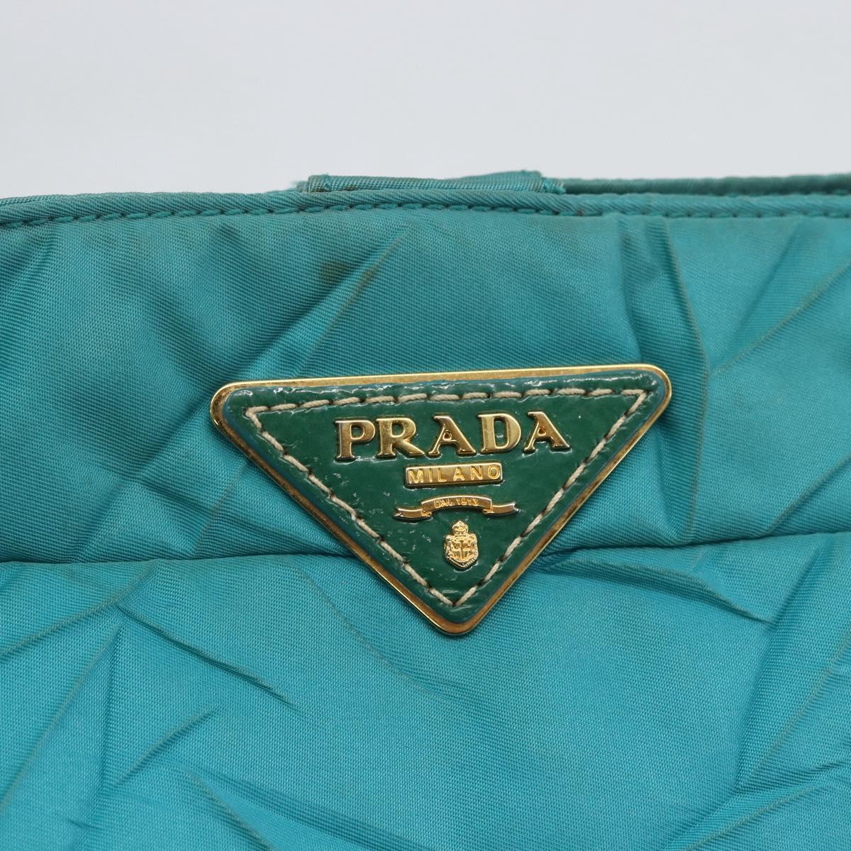 PRADA Shoulder Bag Nylon Turquoise Blue Gold Auth 161283