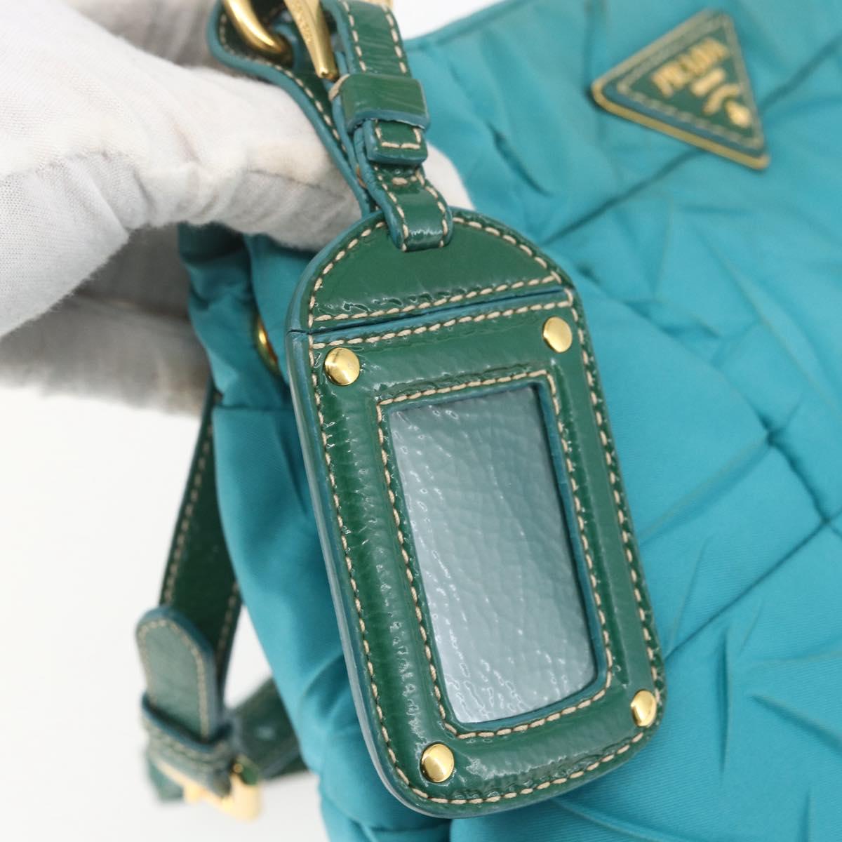 PRADA Shoulder Bag Nylon Turquoise Blue Gold Auth 161283