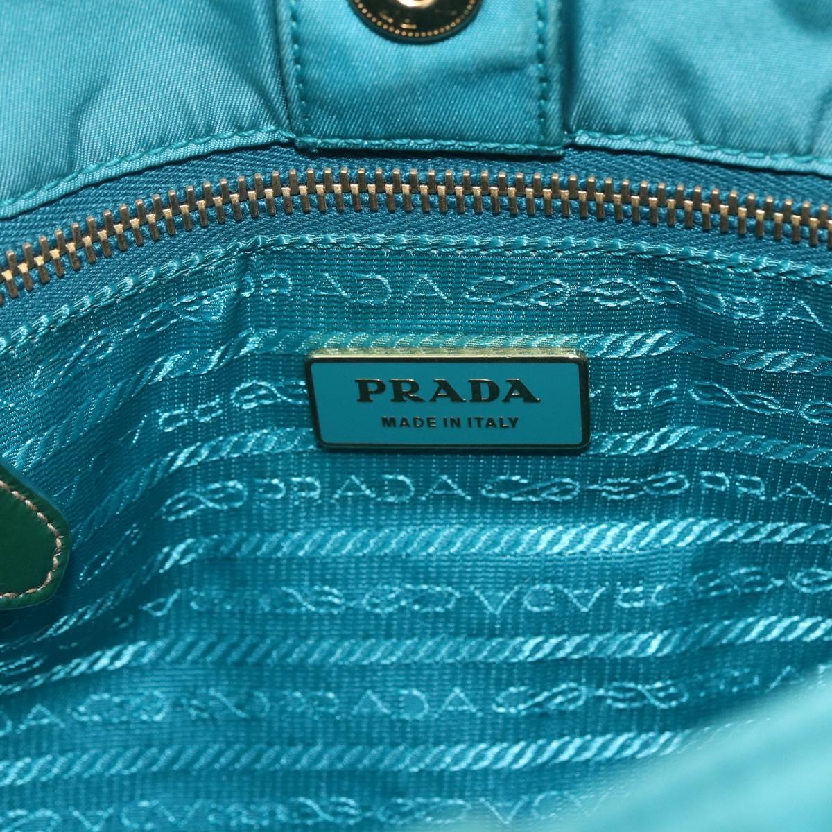 PRADA Shoulder Bag Nylon Turquoise Blue Gold Auth 161283