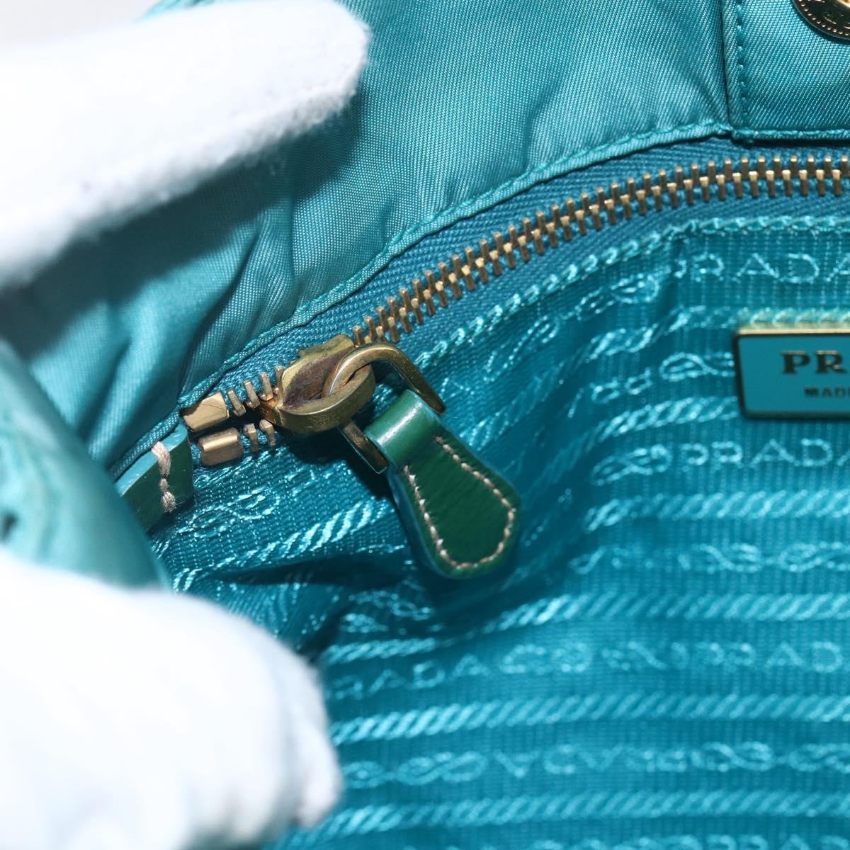 PRADA Shoulder Bag Nylon Turquoise Blue Gold Auth 161283