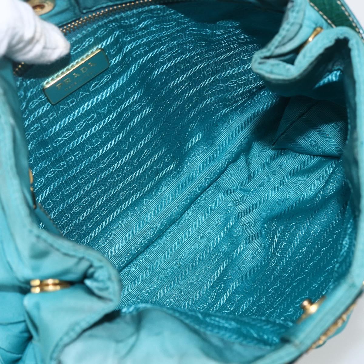 PRADA Shoulder Bag Nylon Turquoise Blue Gold Auth 161283