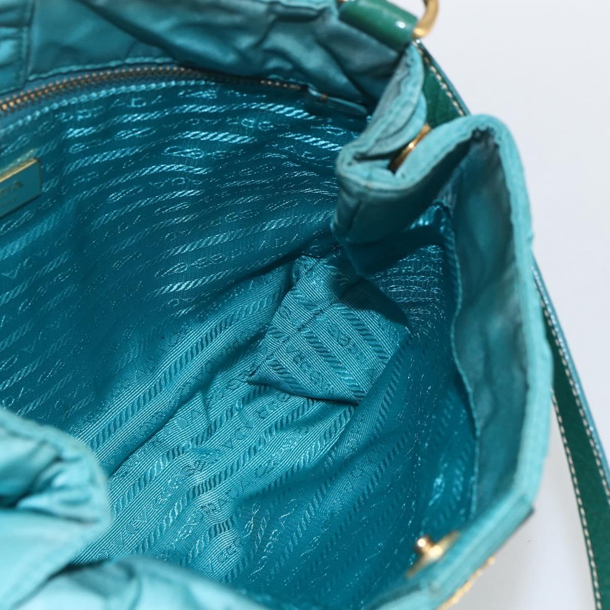 PRADA Shoulder Bag Nylon Turquoise Blue Gold Auth 161283