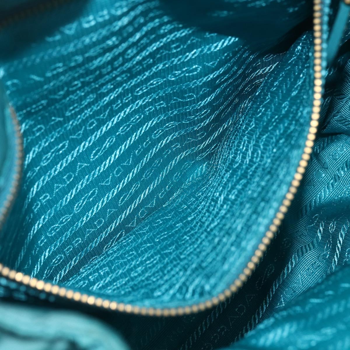 PRADA Shoulder Bag Nylon Turquoise Blue Gold Auth 161283