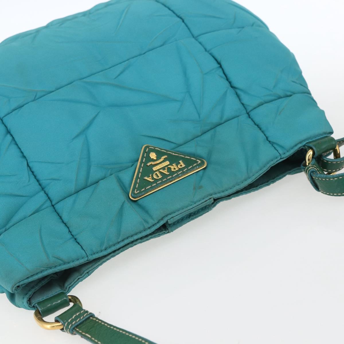 PRADA Shoulder Bag Nylon Turquoise Blue Gold Auth 161283