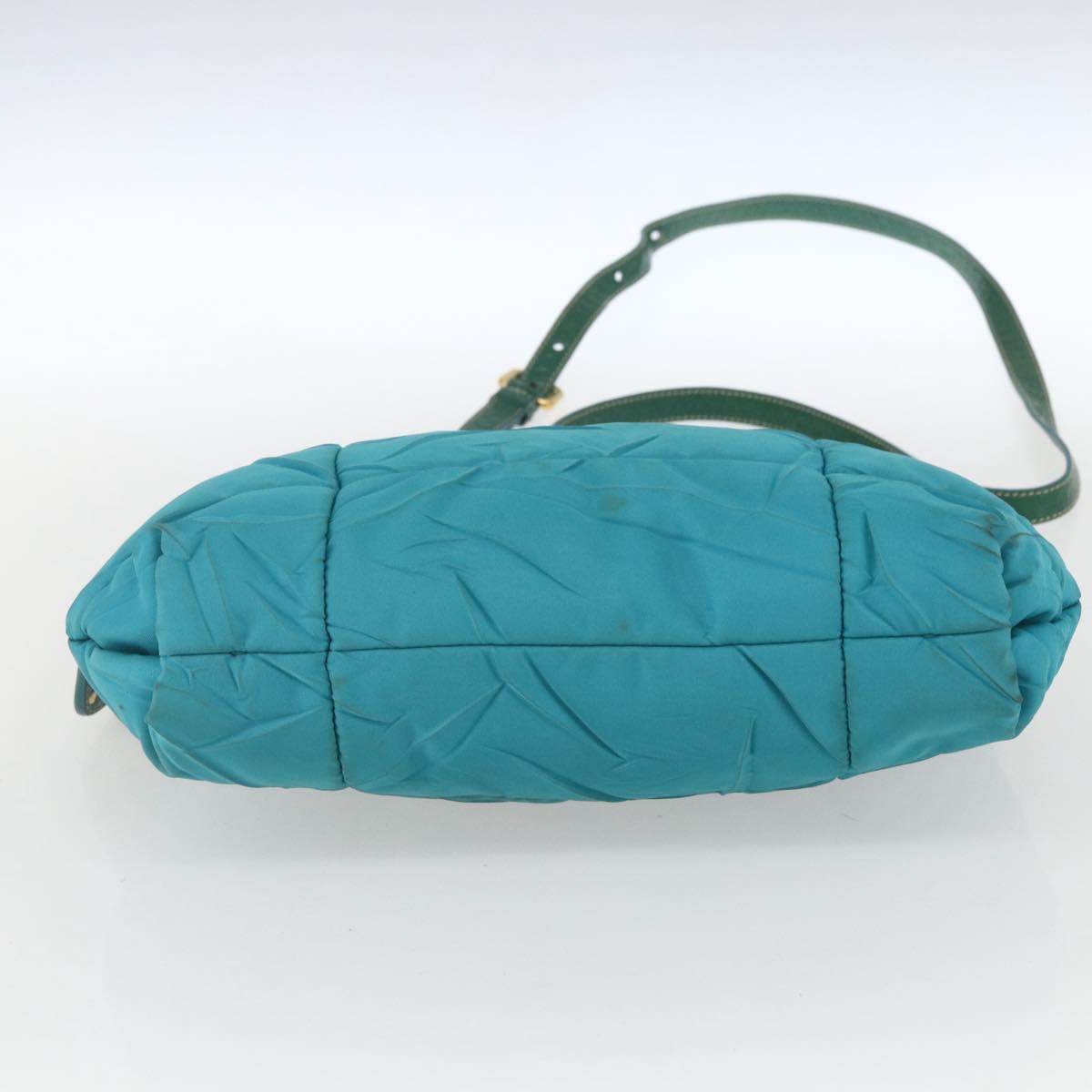 PRADA Shoulder Bag Nylon Turquoise Blue Gold Auth 161283