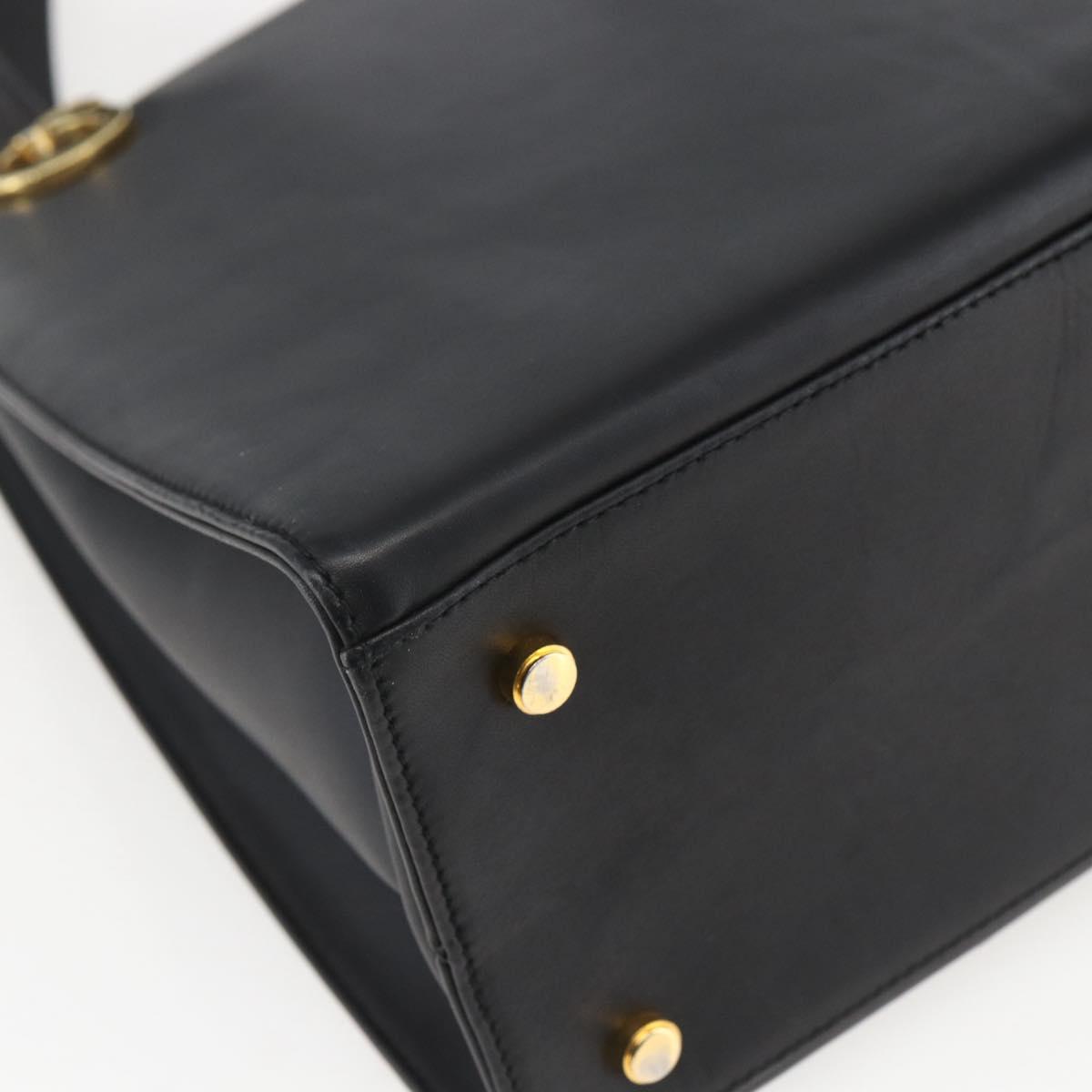 Salvatore Ferragamo Gancini Shoulder Bag Leather Black Gold Auth 161284