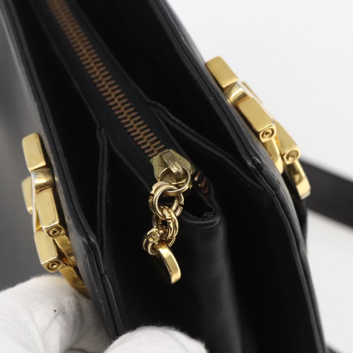 Salvatore Ferragamo Gancini Shoulder Bag Leather Black Gold Auth 161284