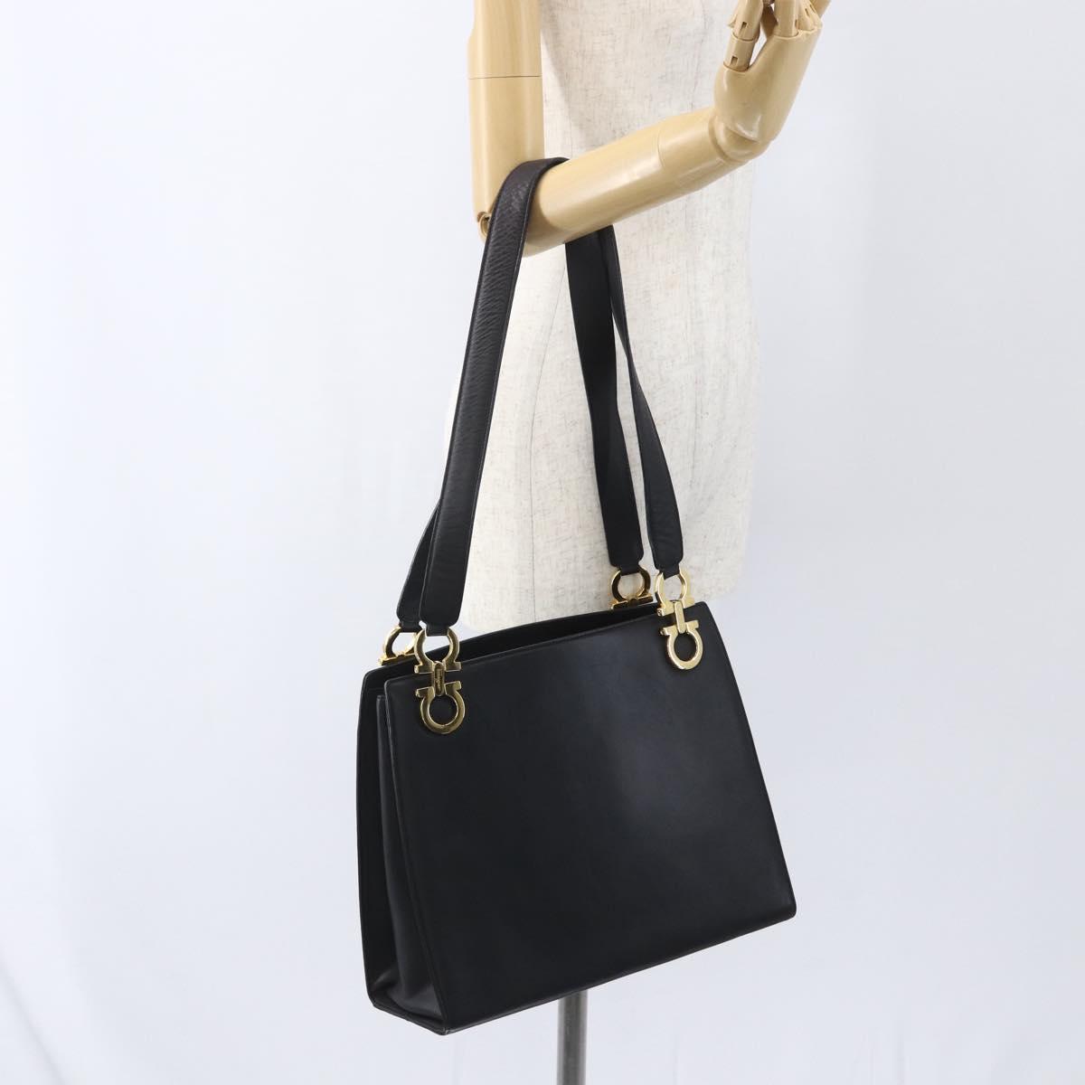 Salvatore Ferragamo Gancini Shoulder Bag Leather Black Gold Auth 161284