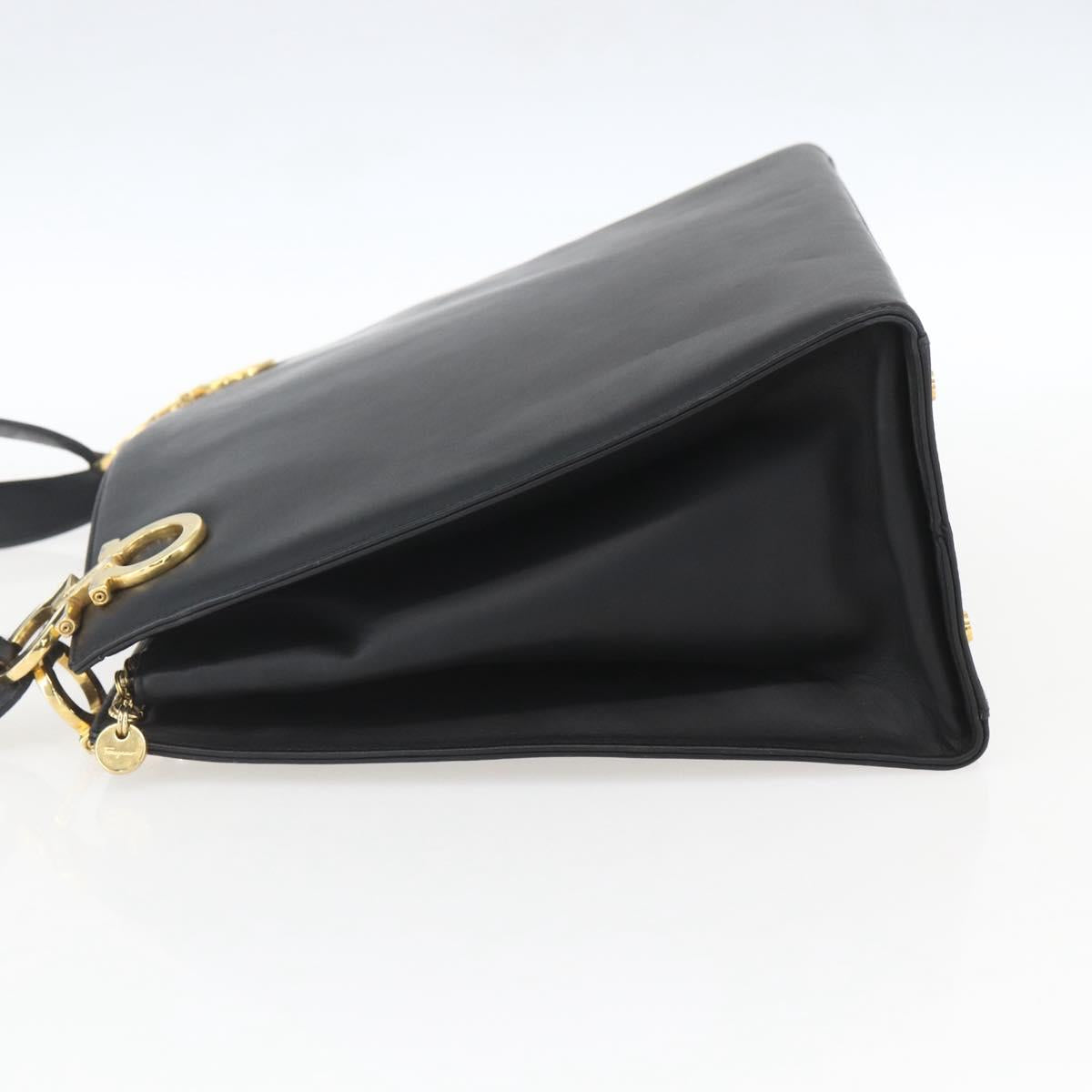Salvatore Ferragamo Gancini Shoulder Bag Leather Black Gold Auth 161284
