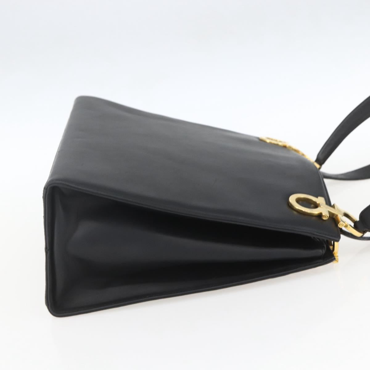 Salvatore Ferragamo Gancini Shoulder Bag Leather Black Gold Auth 161284