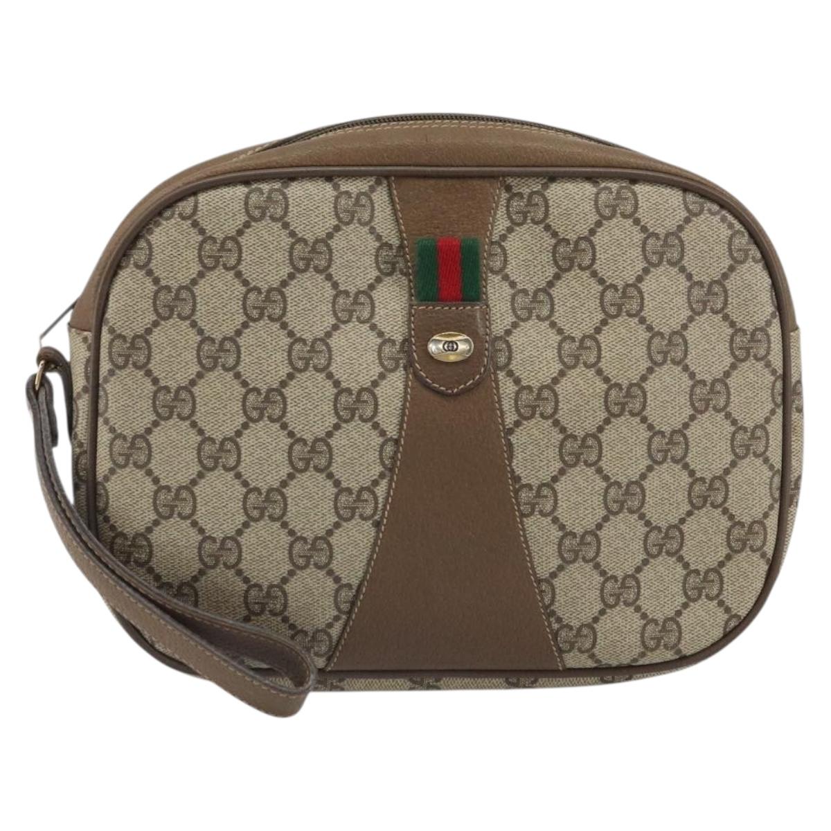 GUCCI GG Supreme Web Sherry Line Clutch Bag PVC Beige Gold 89 01 034 Auth 161289