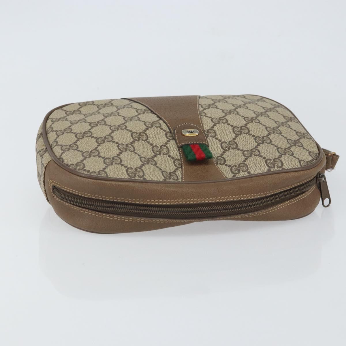 GUCCI GG Supreme Web Sherry Line Clutch Bag PVC Beige Gold 89 01 034 Auth 161289