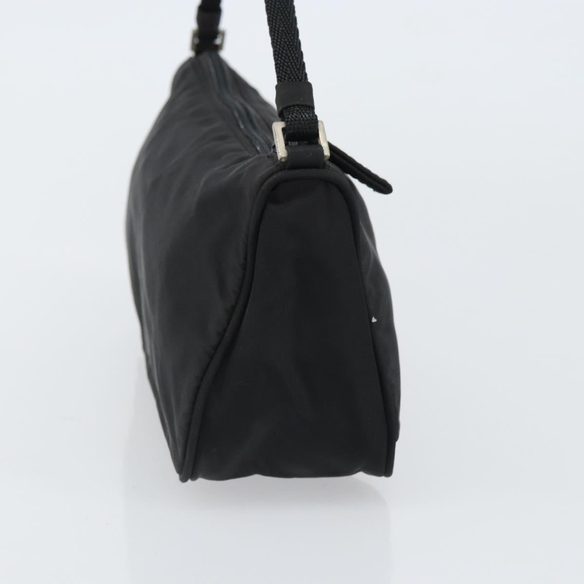 PRADA Hand Pouch Nylon Black Silver Auth 161300
