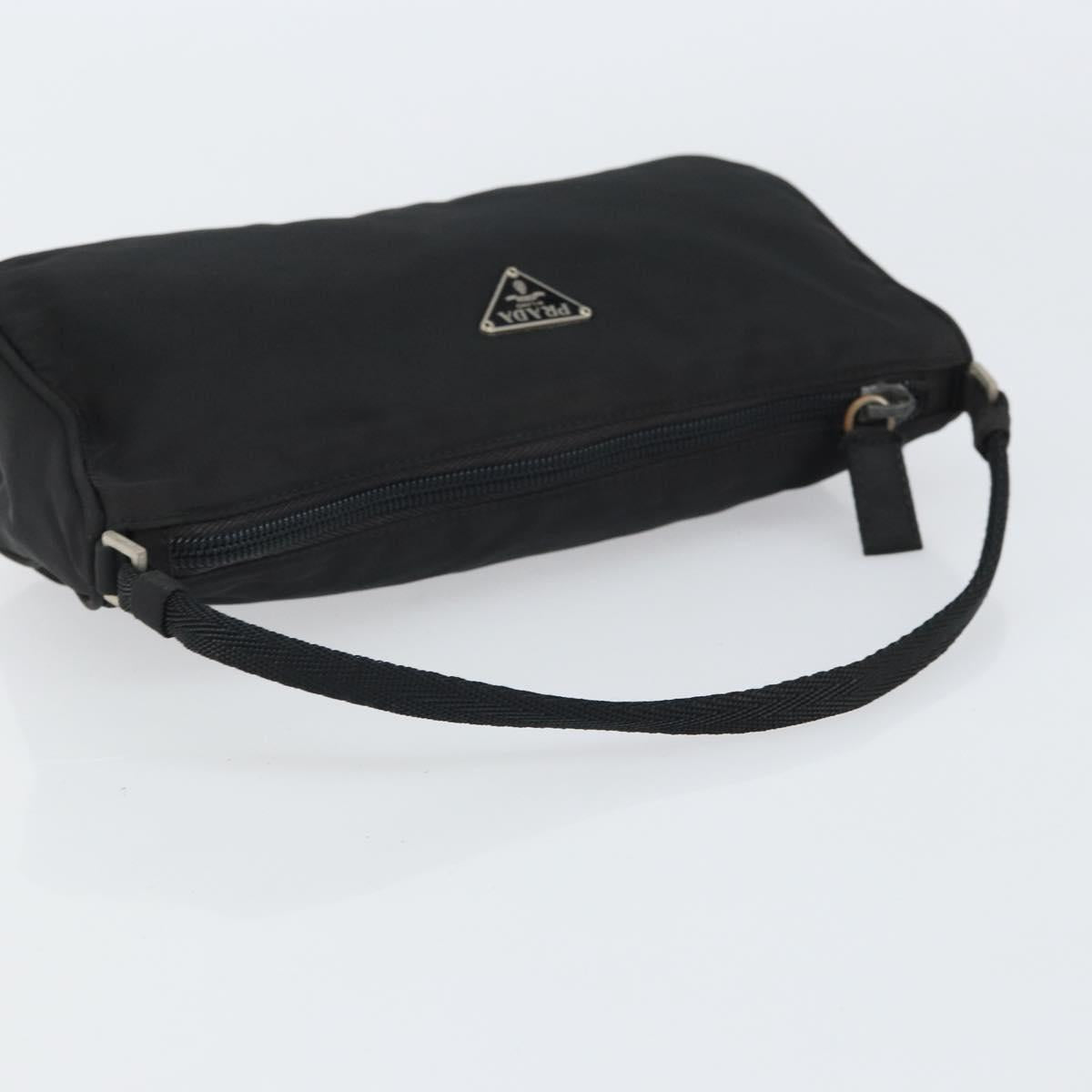 PRADA Hand Pouch Nylon Black Silver Auth 161300
