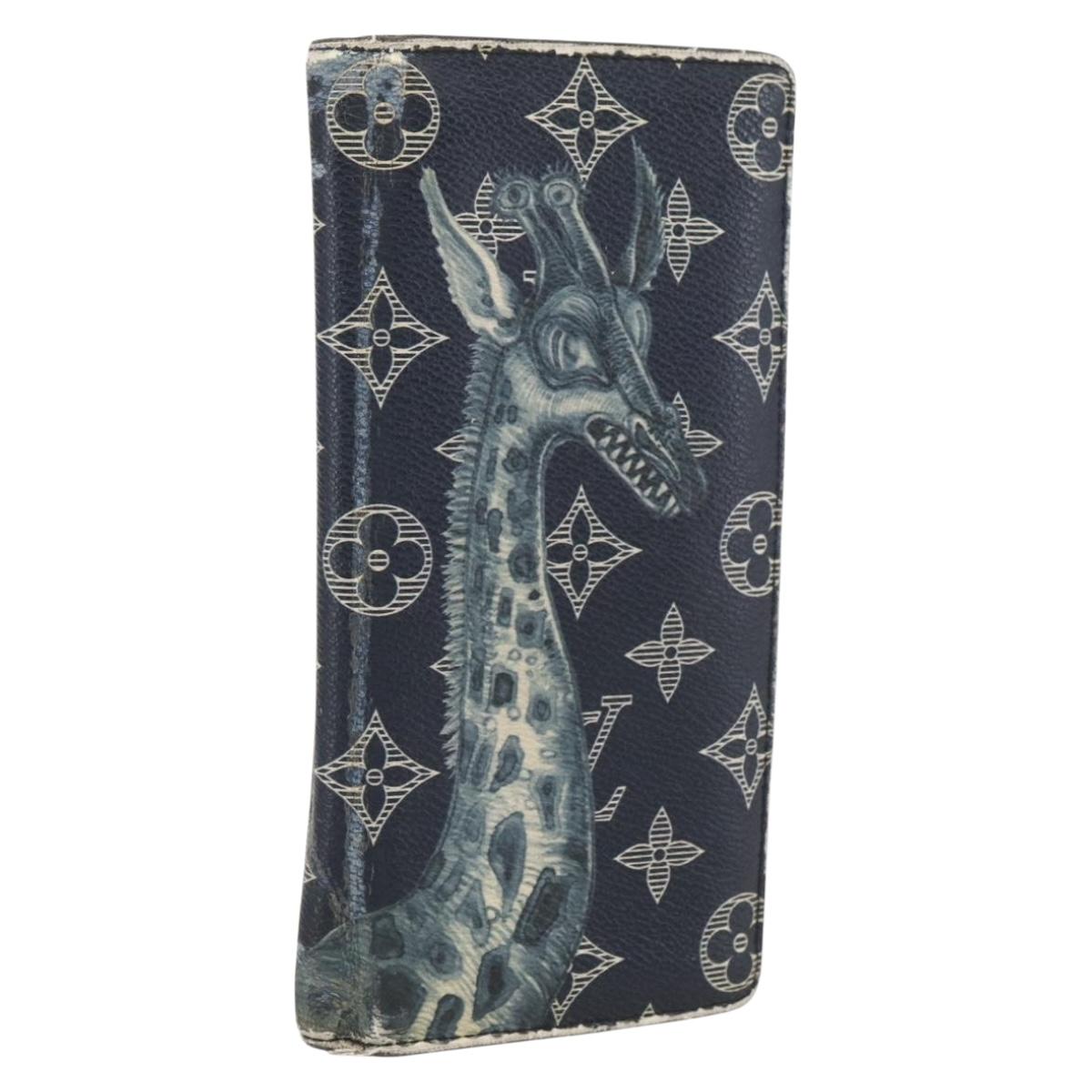 LOUIS VUITTON Monogram Savanna Portefeuille Braza Wallet Navy M66025 Auth 161319