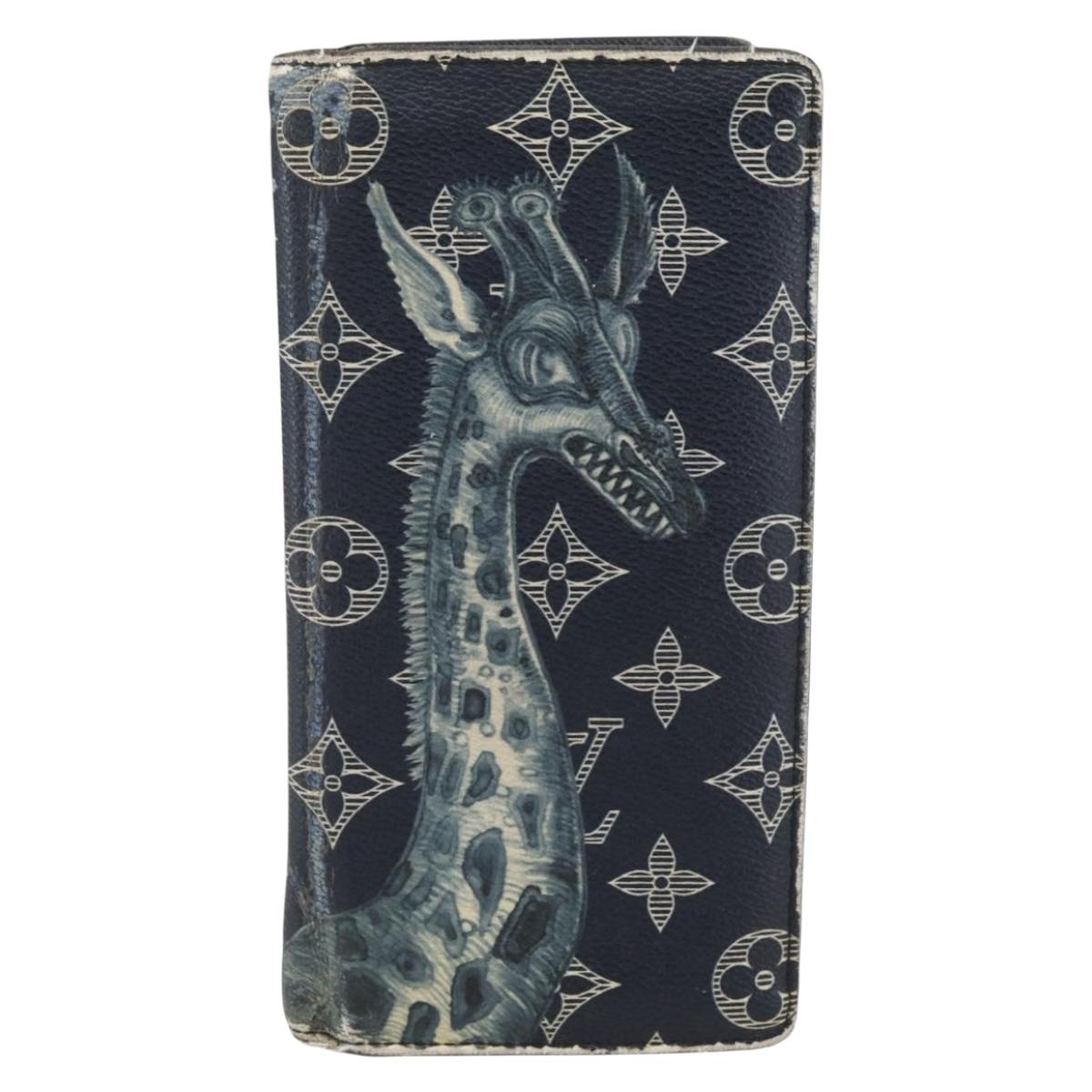 LOUIS VUITTON Monogram Savanna Portefeuille Braza Wallet Navy M66025 Auth 161319