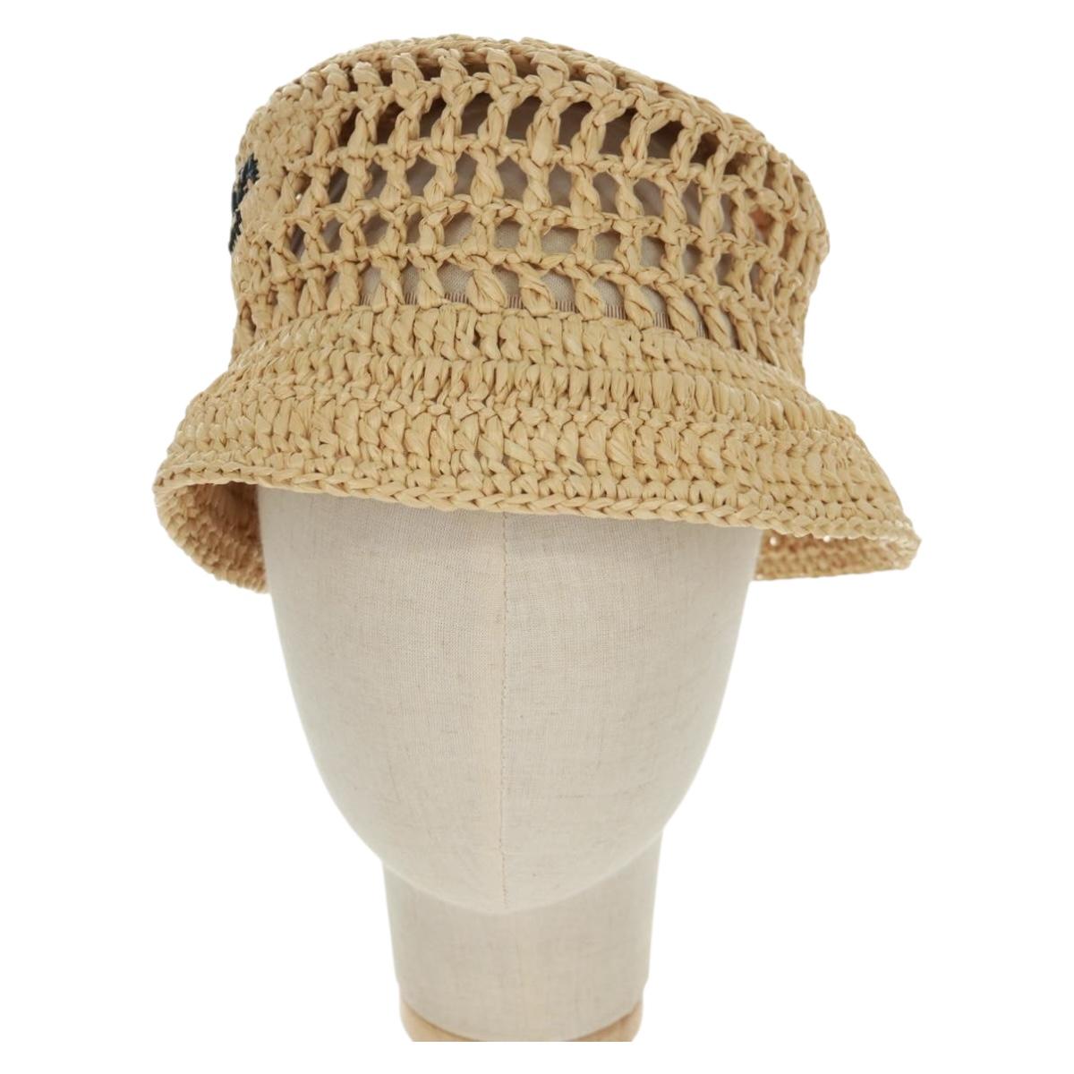 PRADA Bucket Hat Raffia S Beige Auth 161326M