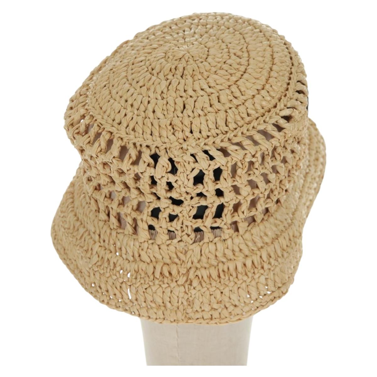 PRADA Bucket Hat Raffia S Beige Auth 161326M