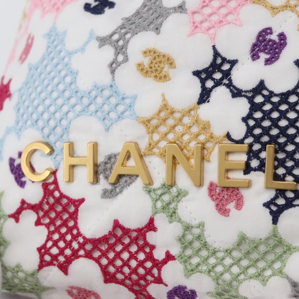 CHANEL Chain Chanel 22 Mini Bag Lace Patchwork 2way Gold White CC Auth 161330SM