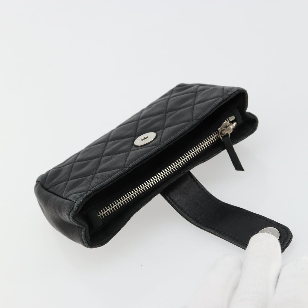 CHANEL Matelasse Coin Purse Lamb Skin Black Silver CC Auth 161338A