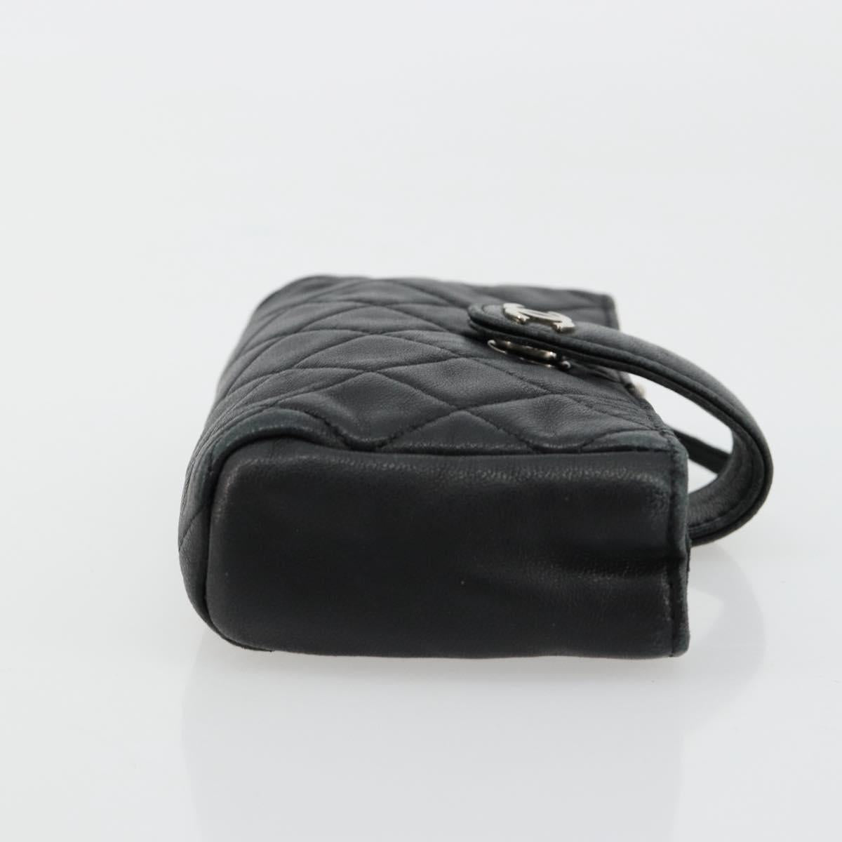 CHANEL Matelasse Coin Purse Lamb Skin Black Silver CC Auth 161338A