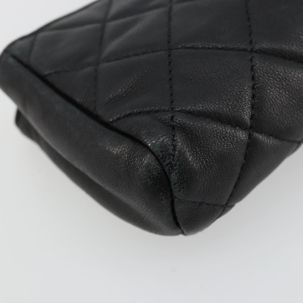 CHANEL Matelasse Coin Purse Lamb Skin Black Silver CC Auth 161338A