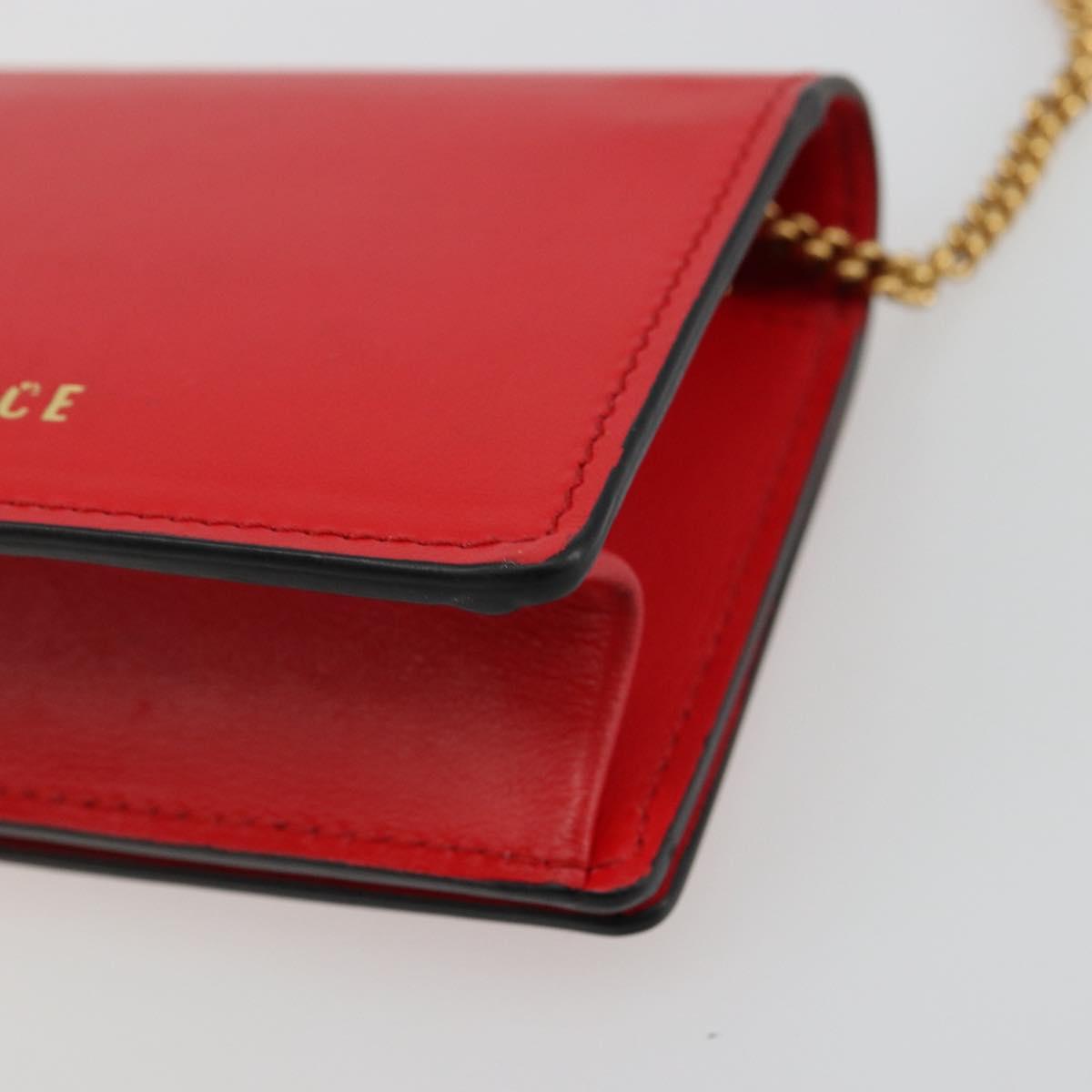 VERSACE Chain Shoulder Pouch Leather Red Gold Auth 161343A