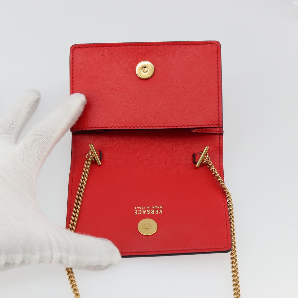 VERSACE Chain Shoulder Pouch Leather Red Gold Auth 161343A