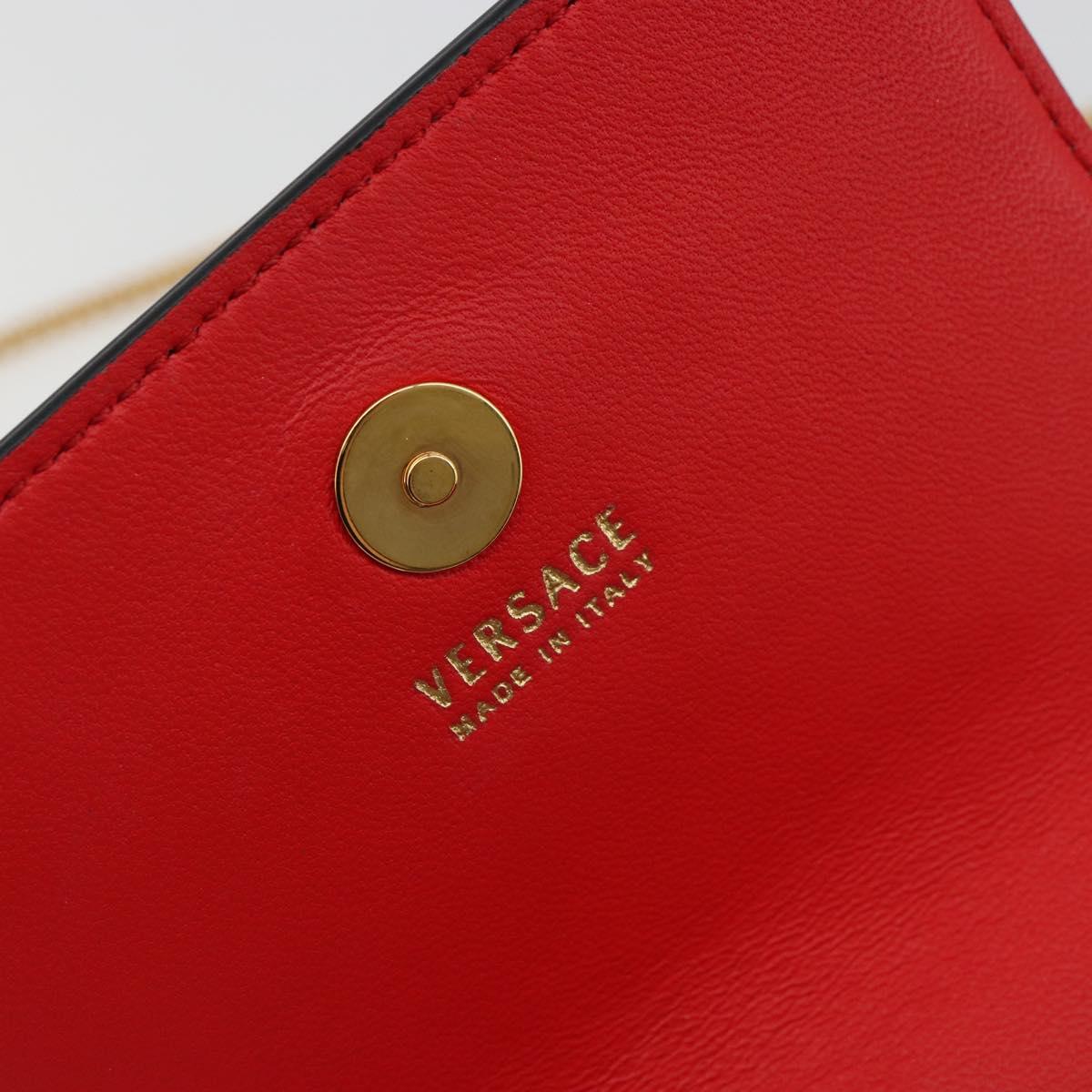VERSACE Chain Shoulder Pouch Leather Red Gold Auth 161343A