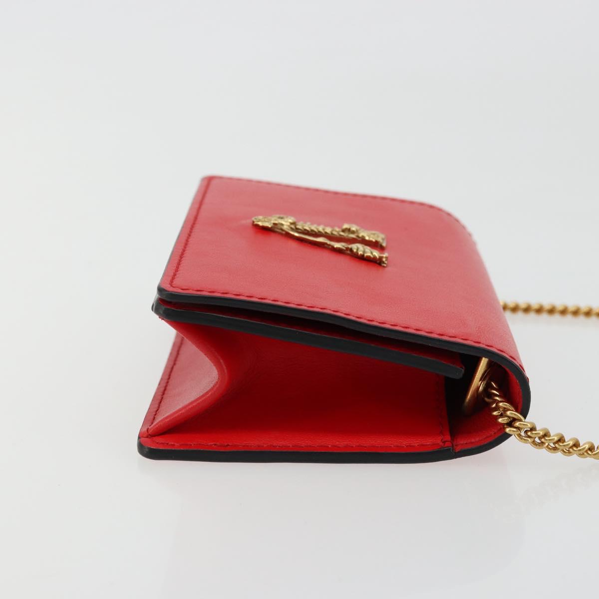 VERSACE Chain Shoulder Pouch Leather Red Gold Auth 161343A