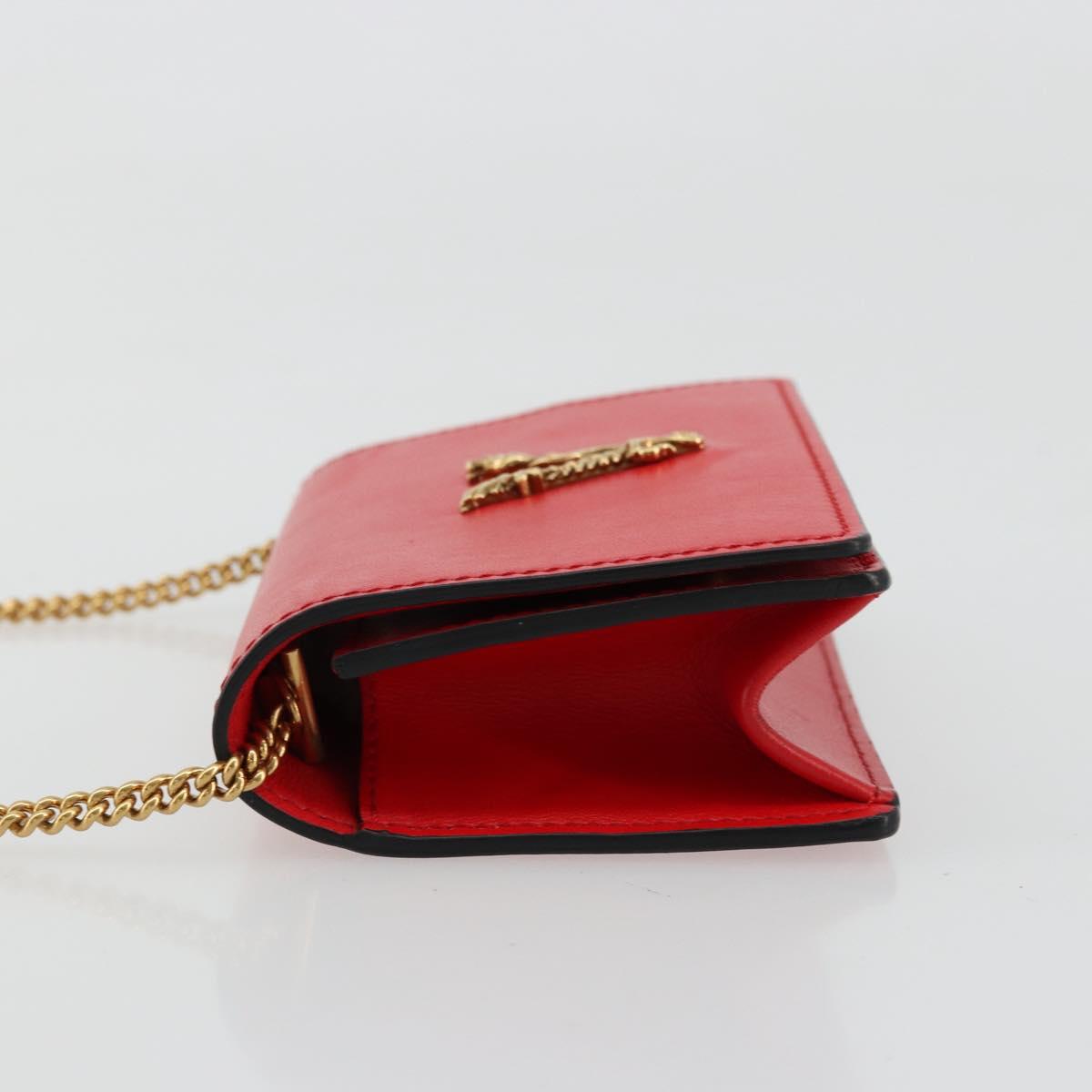VERSACE Chain Shoulder Pouch Leather Red Gold Auth 161343A