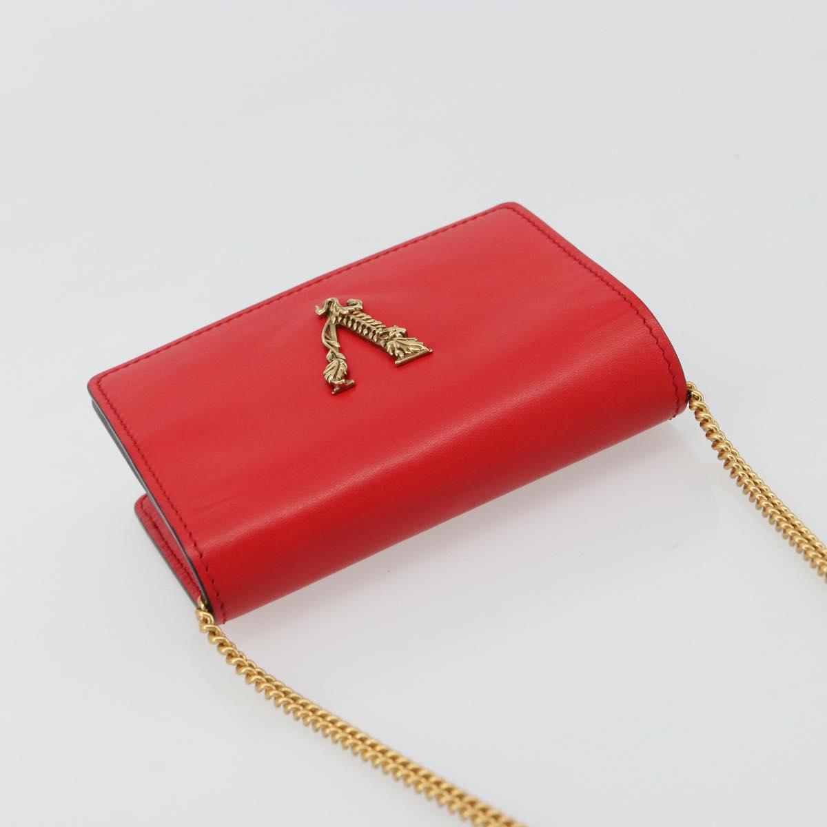 VERSACE Chain Shoulder Pouch Leather Red Gold Auth 161343A