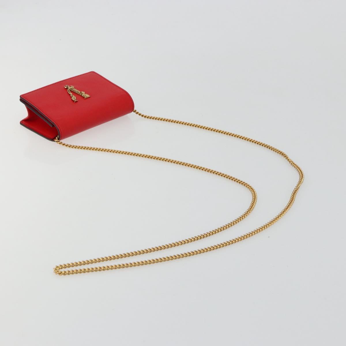 VERSACE Chain Shoulder Pouch Leather Red Gold Auth 161343A