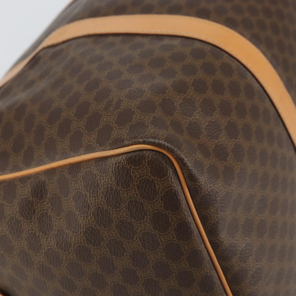 CELINE Macadam Canvas Boston Bag PVC Leather Brown Gold Auth 161350