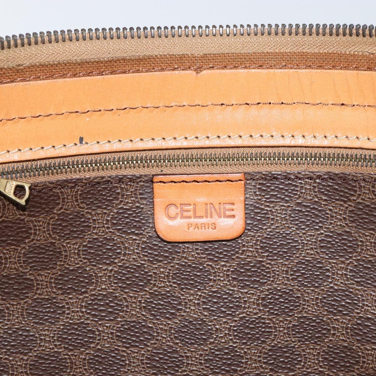 CELINE Macadam Canvas Boston Bag PVC Leather Brown Gold Auth 161350