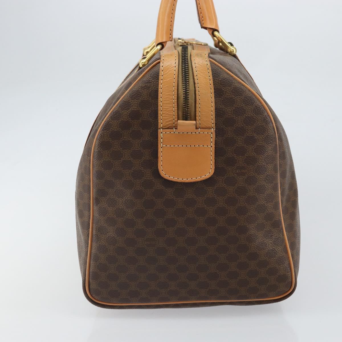 CELINE Macadam Canvas Boston Bag PVC Leather Brown Gold Auth 161350