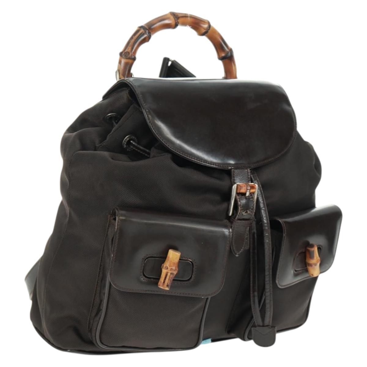 GUCCI Bamboo Backpack Nylon Brown Silver 003 1119 0016 Auth 161351