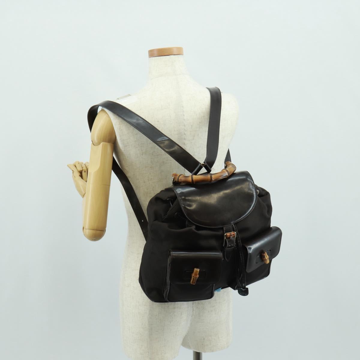 GUCCI Bamboo Backpack Nylon Brown Silver 003 1119 0016 Auth 161351
