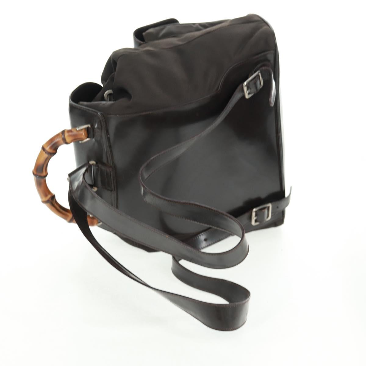 GUCCI Bamboo Backpack Nylon Brown Silver 003 1119 0016 Auth 161351