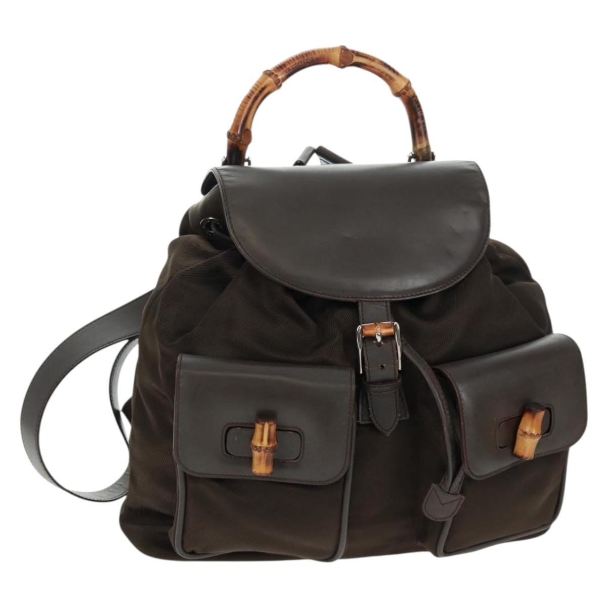 GUCCI Bamboo Backpack Nylon Brown Silver 003 2058 0016 5 Auth 161352