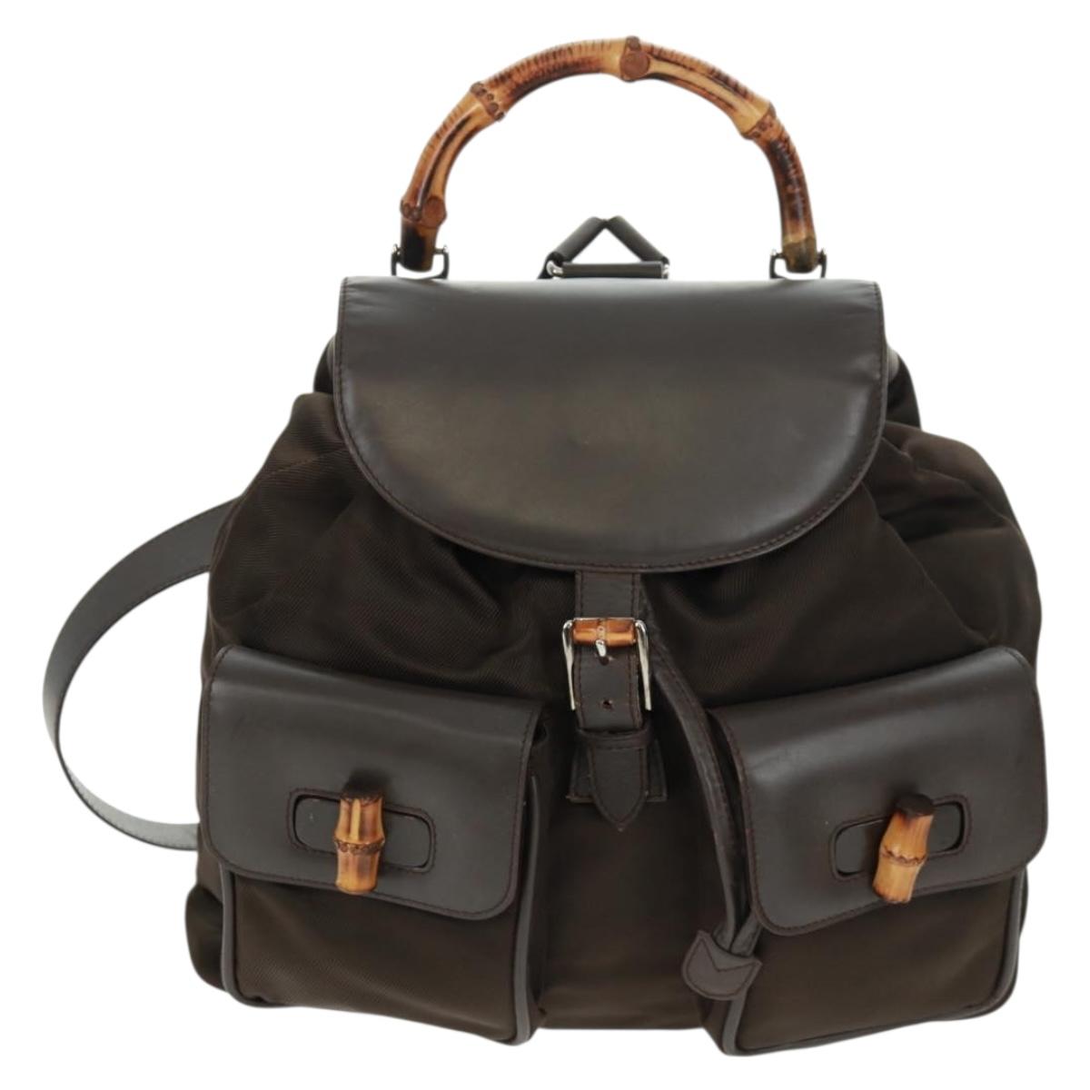 GUCCI Bamboo Backpack Nylon Brown Silver 003 2058 0016 5 Auth 161352