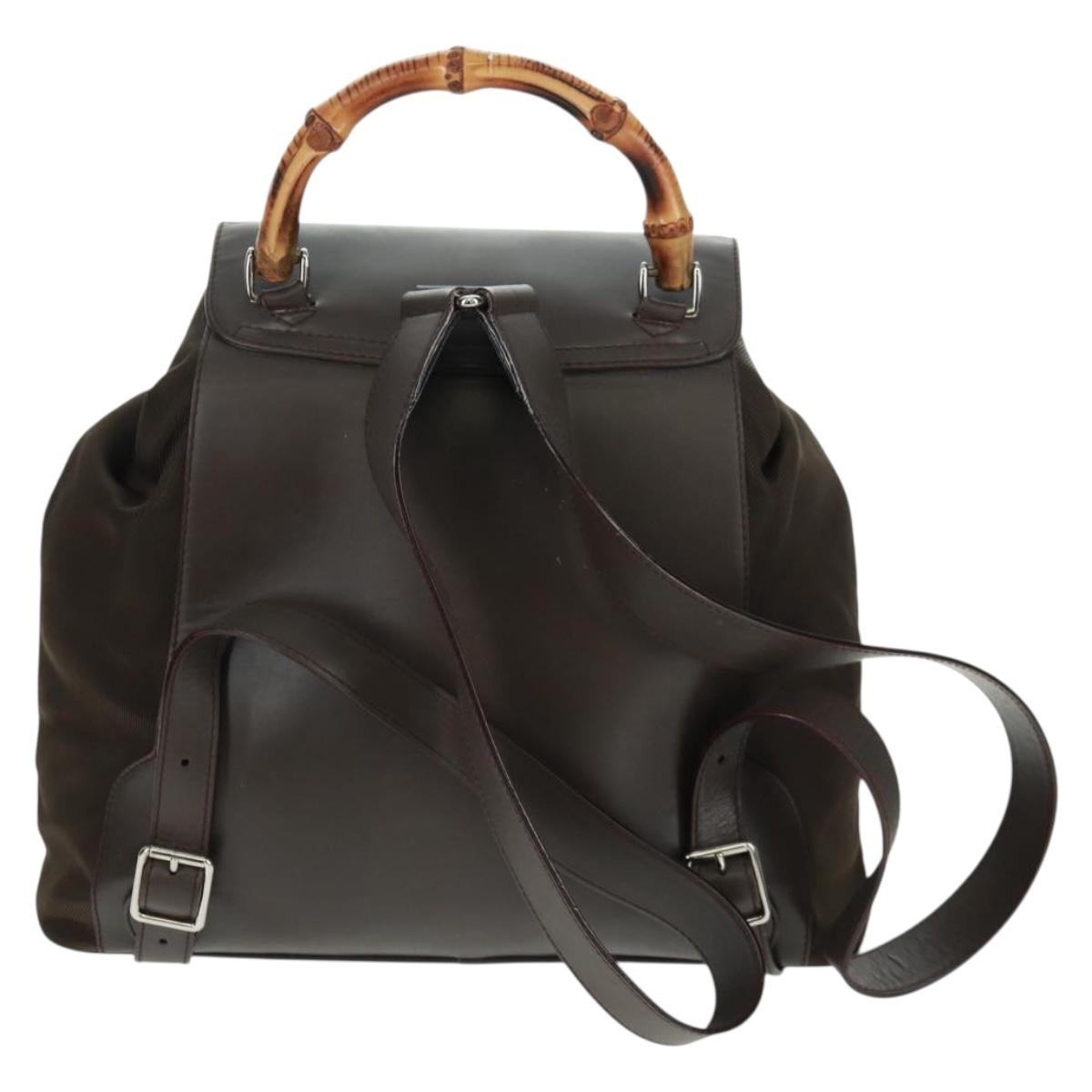 GUCCI Bamboo Backpack Nylon Brown Silver 003 2058 0016 5 Auth 161352