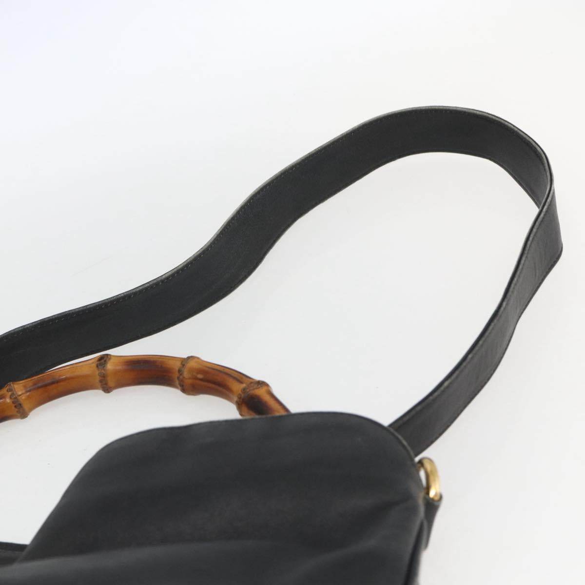 GUCCI Bamboo Hand Bag Leather 2way Black Gold 001 1577 2615 Auth 161353