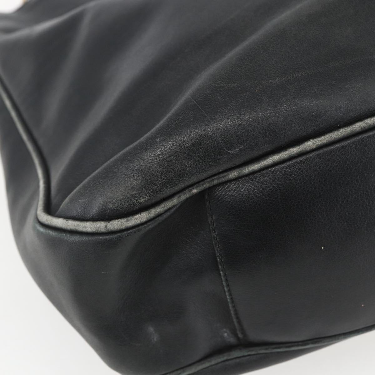 GUCCI Bamboo Hand Bag Leather 2way Black Gold 001 1577 2615 Auth 161353