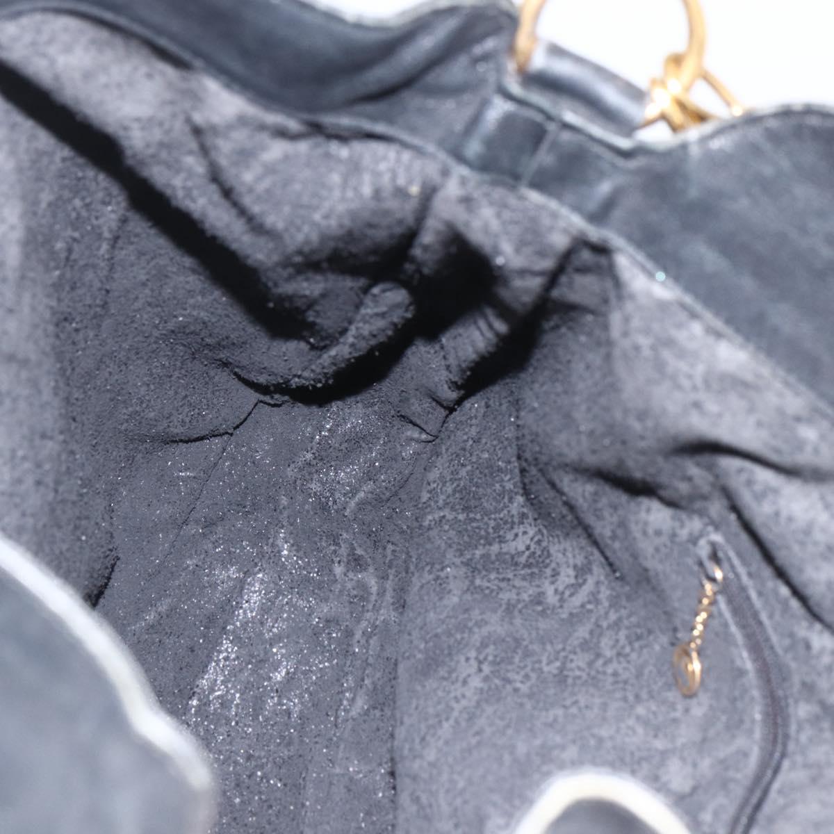 GUCCI Bamboo Hand Bag Leather 2way Black Gold 001 1577 2615 Auth 161353