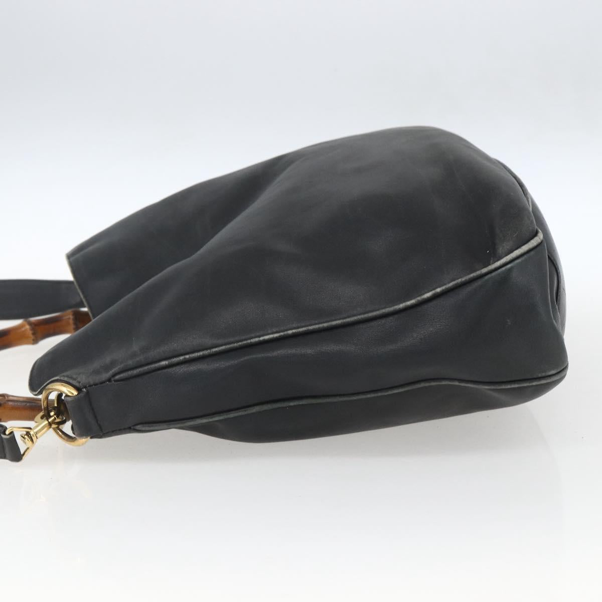 GUCCI Bamboo Hand Bag Leather 2way Black Gold 001 1577 2615 Auth 161353