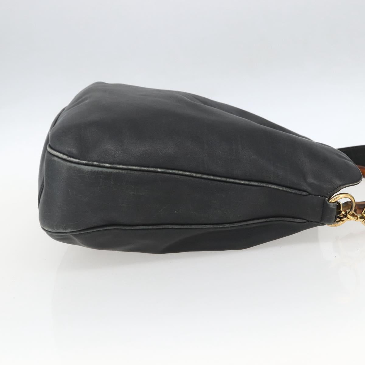 GUCCI Bamboo Hand Bag Leather 2way Black Gold 001 1577 2615 Auth 161353